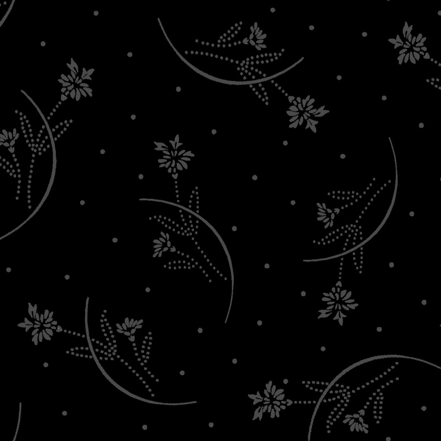 In The Black Half Moon Flowers Black Black Maywood Studio Cotton Fabric