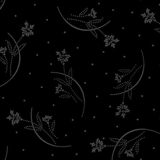 In The Black Half Moon Flowers Black Black Maywood Studio Cotton Fabric