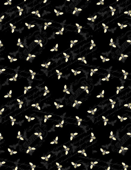 In Bloom Bee Toss Black Nancy Mink Wilmington Prints Cotton Fabric