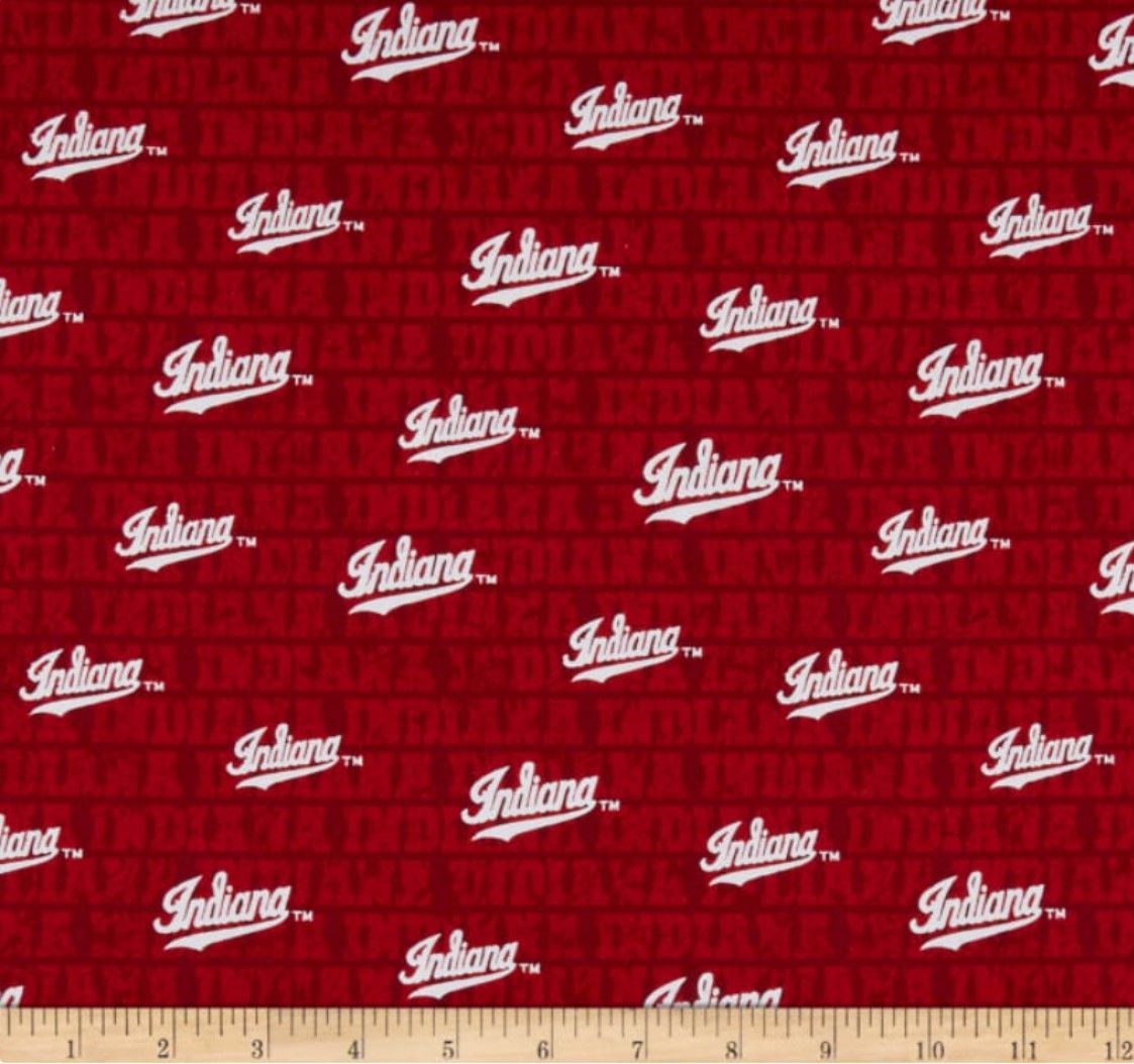 Indiana Hoosiers NCAA College Distressed logo Allover Red Sykel Cotton Fabric