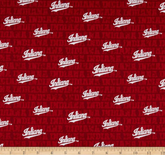 Indiana Hoosiers NCAA College Distressed logo Allover Red Sykel Cotton Fabric