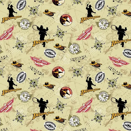 Indiana Jones Globe Trotter Beige Camelot Cotton Fabric