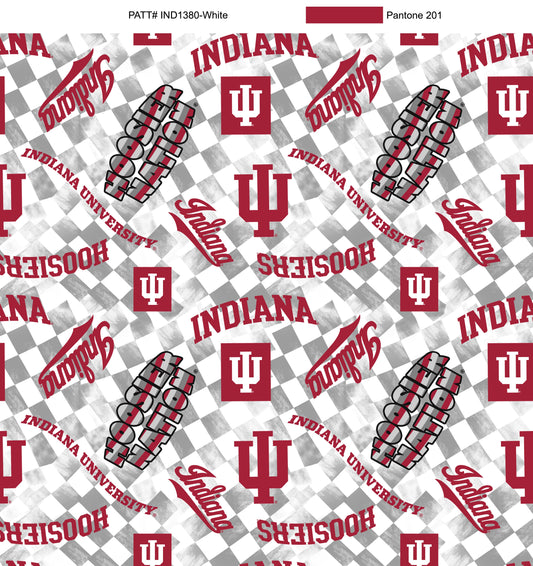 Indiana Hoosiers NCAA College Checks White Sykel Enterprises Canvas Duck Cloth Cotton Fabric IND-1380-WHITE