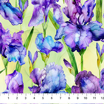 Infatuation Iris Feature Green Multi Deborah Edwards and Melanie Samra Northcott Cotton Fabric NC-DP28613-74