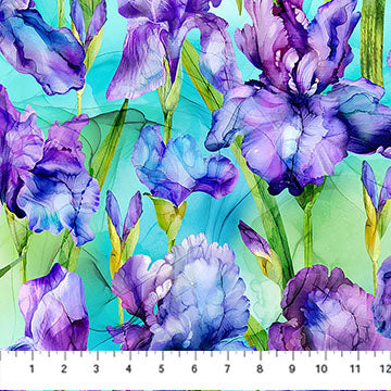 Infatuation Iris Feature Turq Multi Deborah Edwards and Melanie Samra Northcott Cotton Fabric NC-DP28613-64