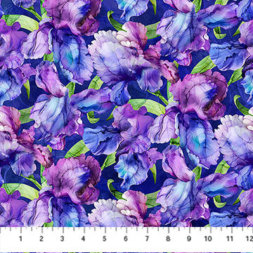 Infatuation Packed Iris Dk Purple Multi Deborah Edwards and Melanie Samra Northcott Cotton Fabric NC-DP28614-86