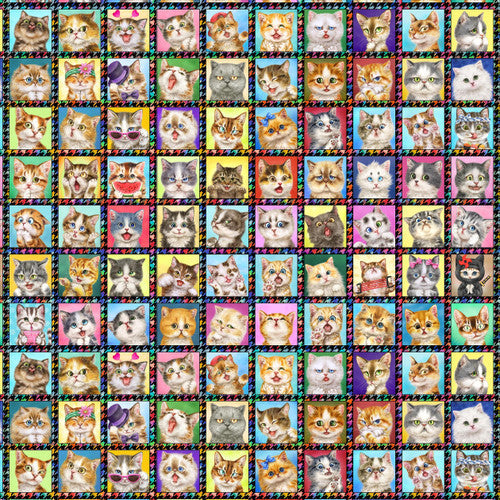 Instagram Famous 3"x3" Continuous Blocks Cats Black Kayomi Harai Studio E Cotton Fabric