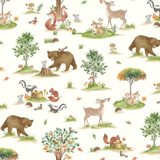 Into the Woods Forest Friends Life Cream Timeless Treasures Cotton Fabric