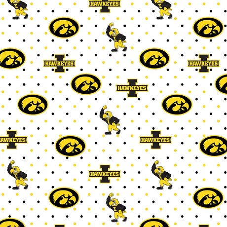 Iowa Hawkeyes NCAA College Pin Dot Sykel Cotton FLANNEL Fabric