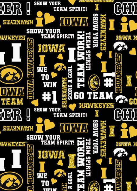 Iowa Hawkeyes NCAA College Glitter Metallic Lettering Sykel Cotton Fabric