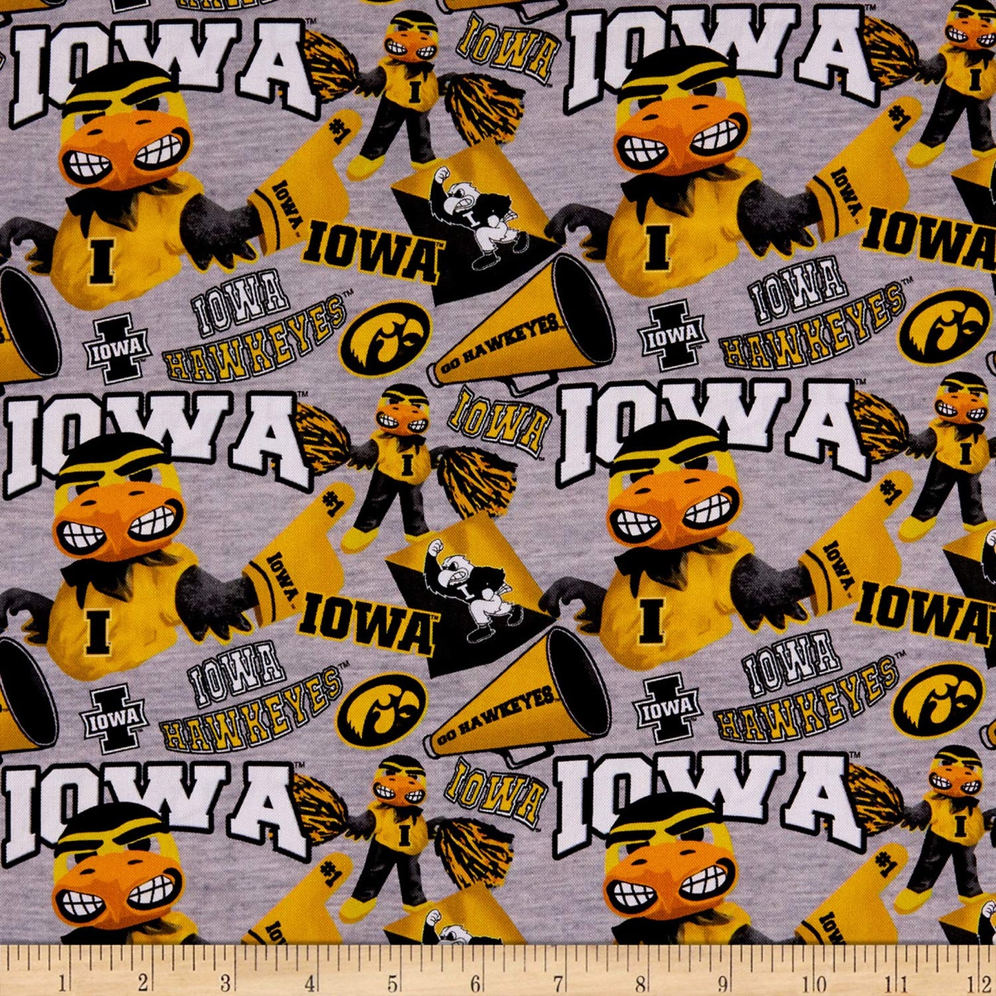 Iowa Hawkeyes NCAA Heather Mascot Allover Sykel Cotton Fabric