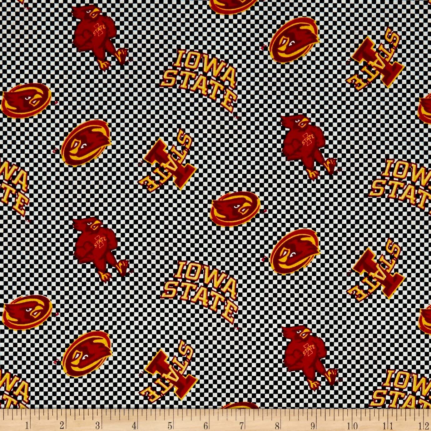 Iowa State University Cyclones NCAA College Checkered Sykel Cotton Fabric