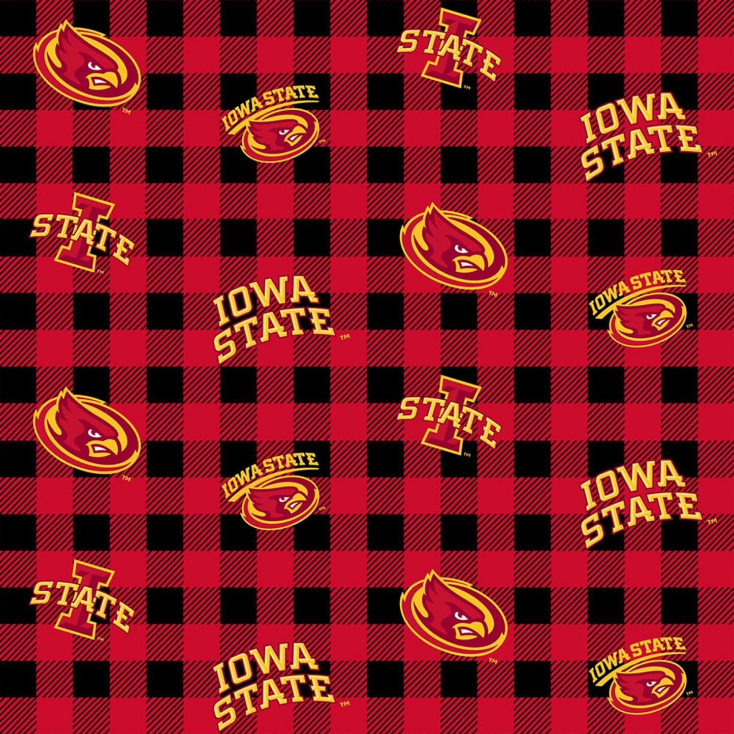 Iowa State Cyclones NCAA College Buffalo Plaid Sykel Cotton Fabric