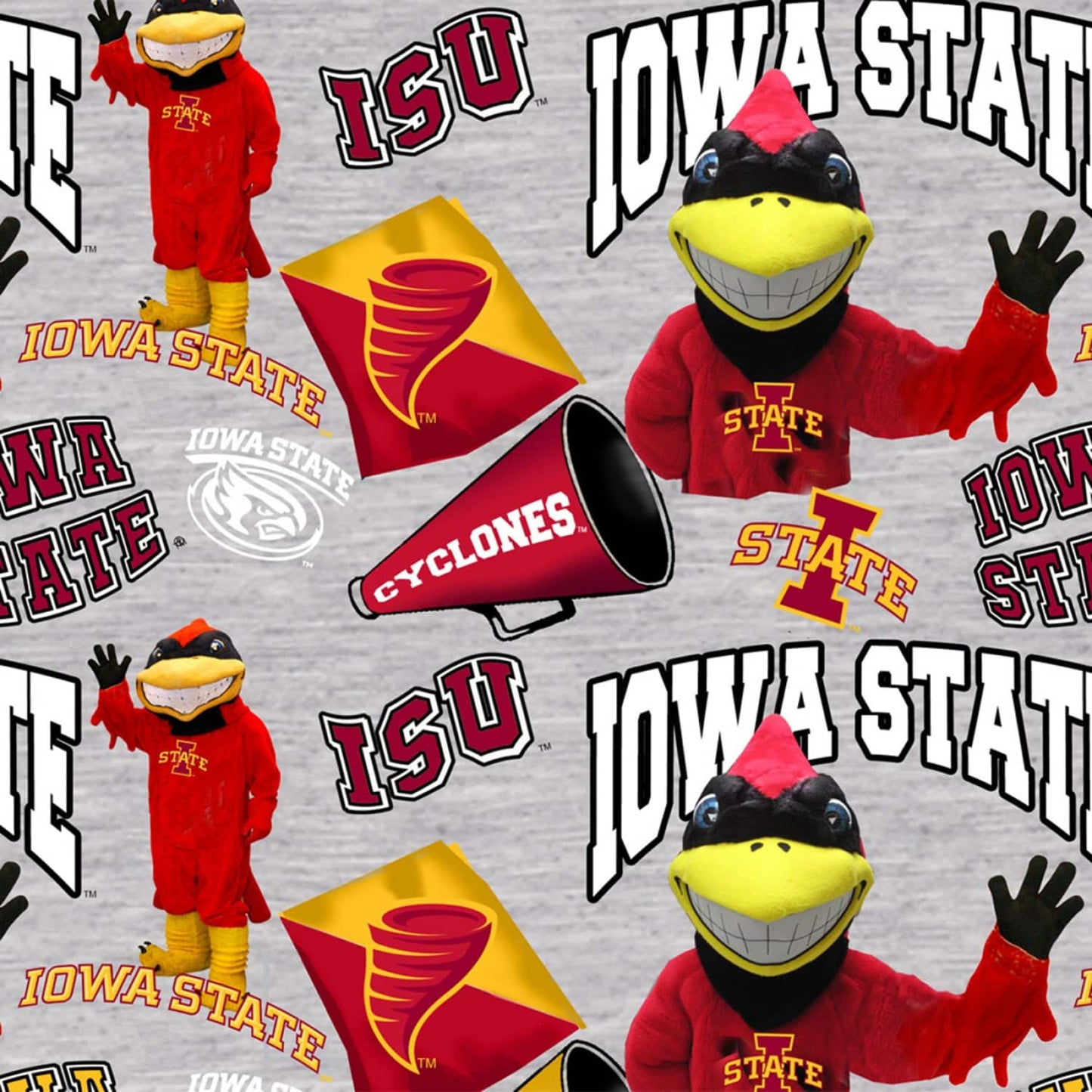 Iowa State Cyclones NCAA Heather Print Mascot Allover Sykel Cotton Fabric