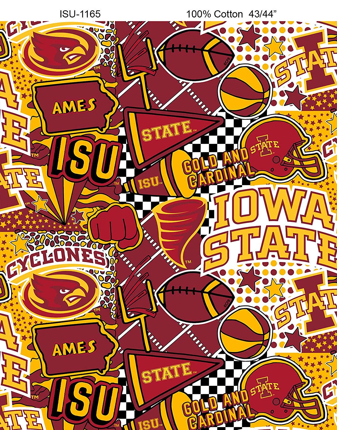 Iowa State Cyclones NCAA College PopArt Pop Art Graffiti Sykel Cotton Fabric