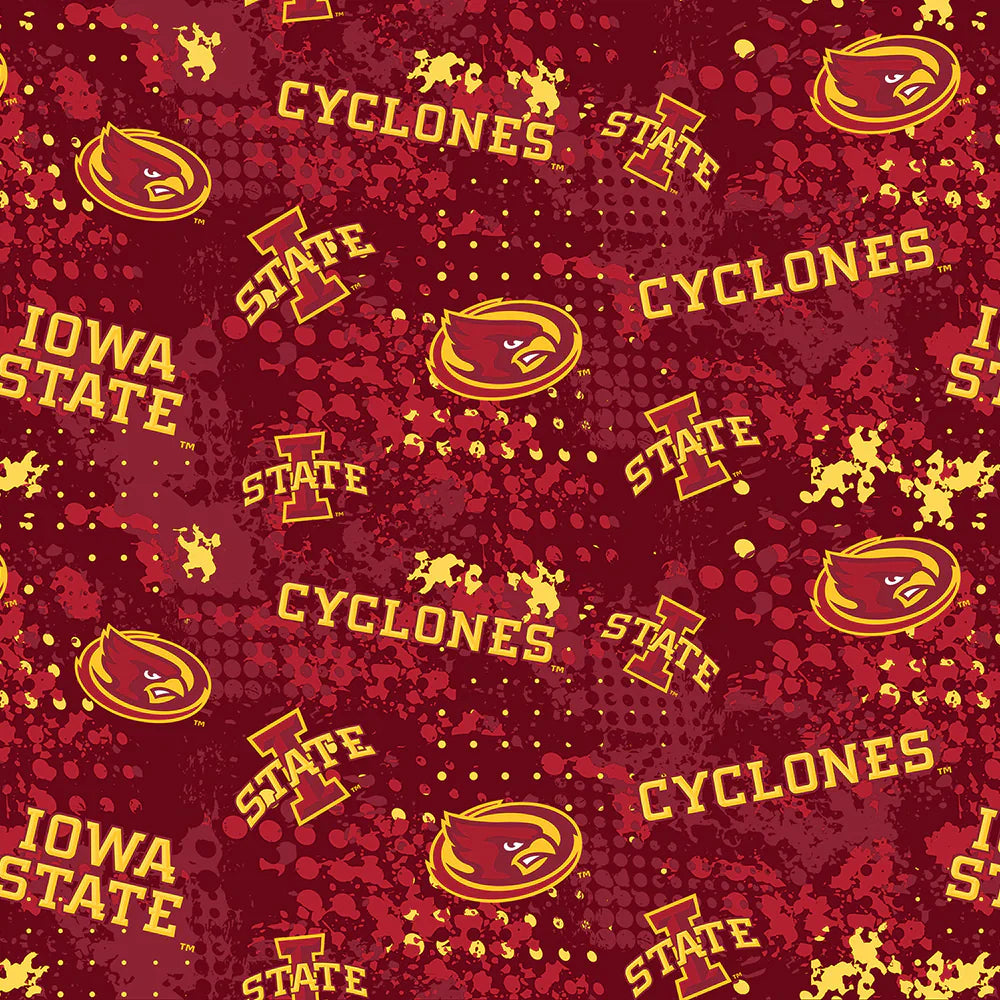 Iowa State University Cyclones NCAA College Splatter Red Sykel Cotton Fabric