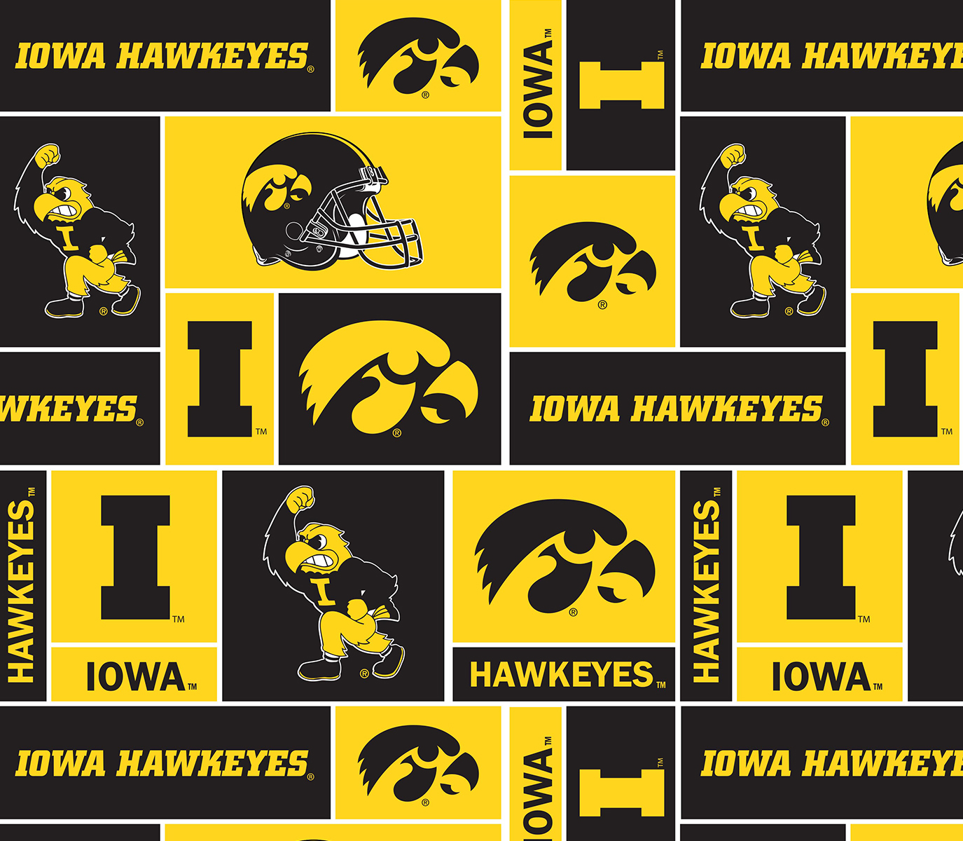 Iowa Hawkeyes NCAA College Box Chamois Sykel Enterprises Polyester Minky Fabric IA-1241