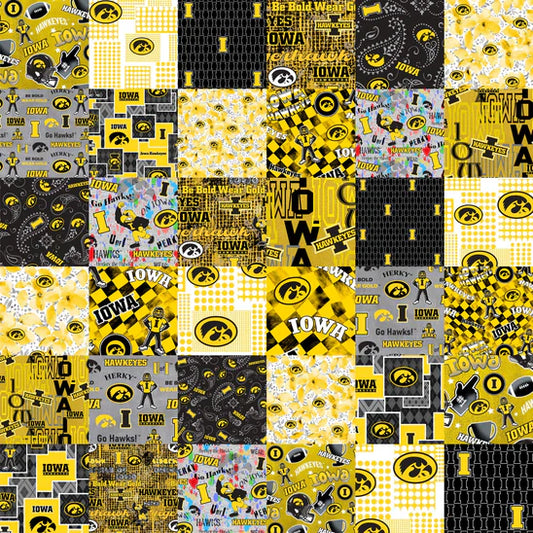 Iowa Hawkeyes NCAA College Cheater Quilt Allover 60" Sykel Cotton Fabric