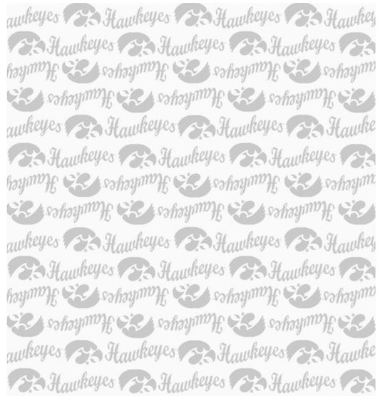Iowa Hawkeyes NCAA College White on White Mini Pigment Print Sykel Enterprises Cotton Fabric IA-1393-W