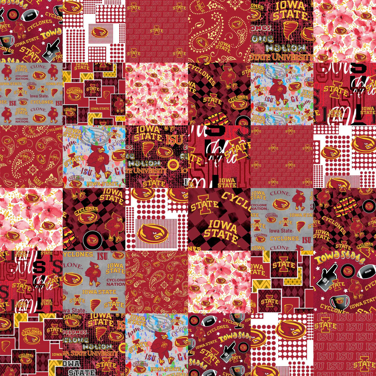 Iowa State Cyclones NCAA College Cheater Quilt Allover 60" Sykel Cotton Fabric SYK-ISU-1363