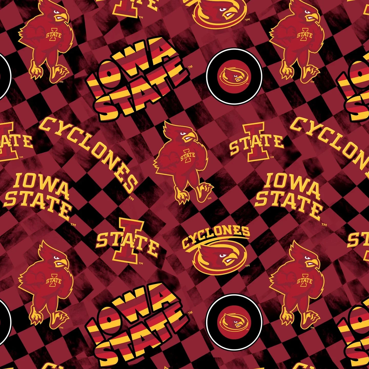 Iowa State Cyclones NCAA College Check Allover Sykel Enterprises Cotton Fabric SYK-ISU-1370