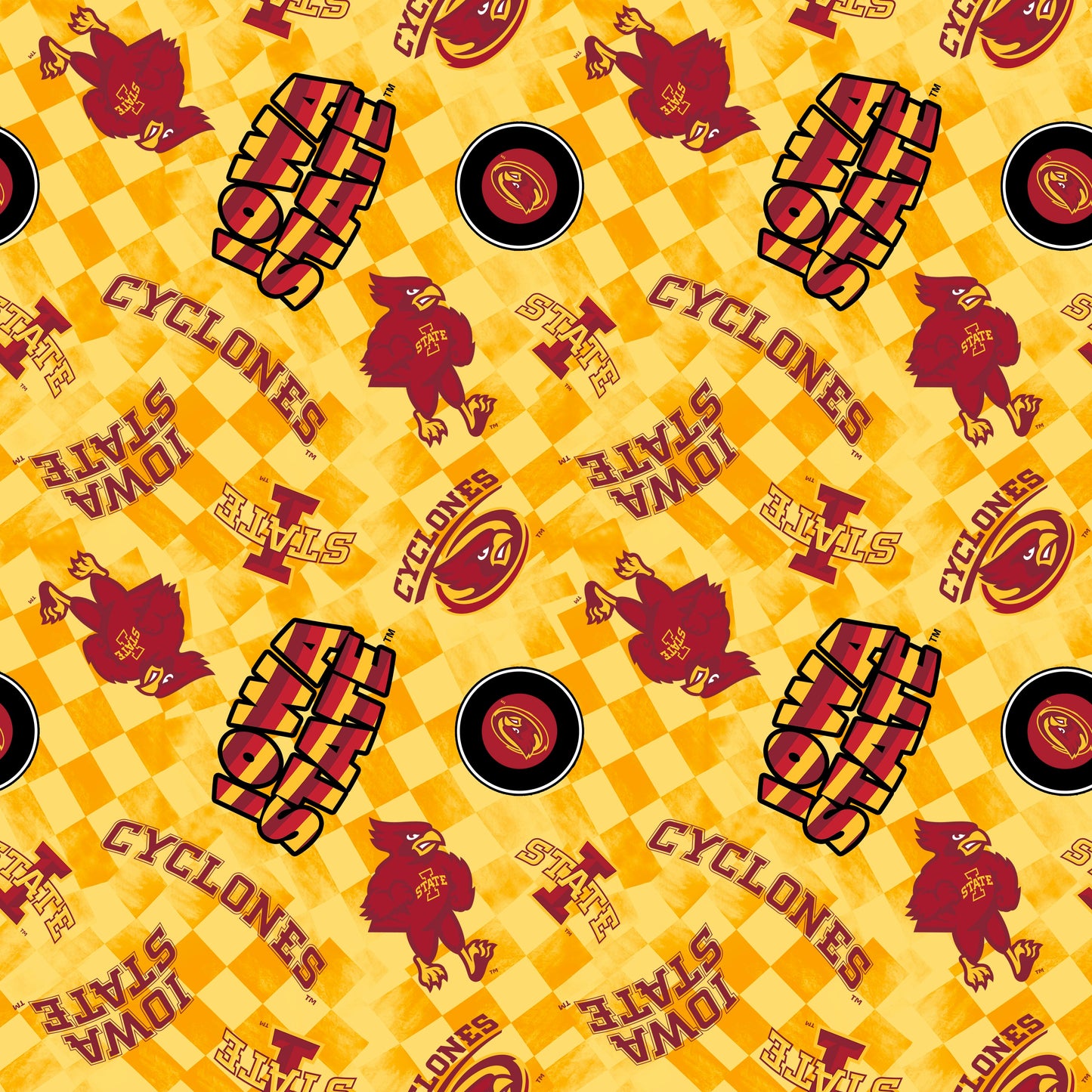 Iowa State Cyclones NCAA College Checks Yellow Sykel Enterprises Canvas Duck Cloth Cotton Fabric ISU-1380-YELLOW