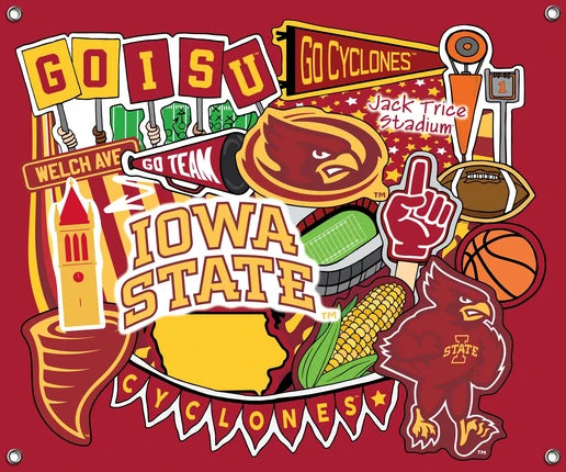 Iowa State Cyclones NCAA College Doodle Spirit Banner 58x47 inches Sykel Enterprises 4 Grommets Polyester Fabric ISU-5002