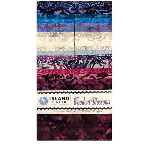 Woodcut Blossoms 2.5" Strips Island Batik Fabric