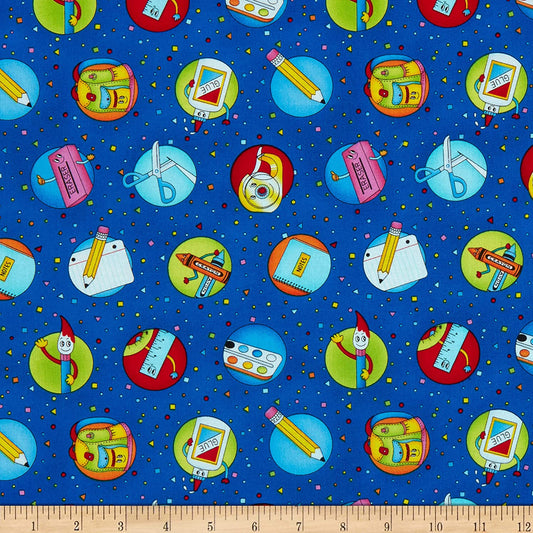 It's Elementary School Big Dots Dark Blue Studio E Cotton Fabric