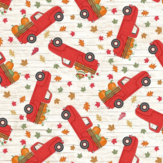 It's Fall Y'all Red Truck Pumpkinins Natural Timeless Treasures Cotton Fabric