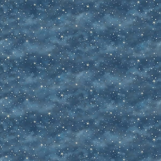 It's the Holidays Starry Night Denim Goldi L. Studio Henry Glass Cotton Fabric HG-2033-75
