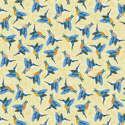 Italian Citrus Hummingbird Toss Yellow Paintbrush Studios Cotton Fabric PBS-120-26419