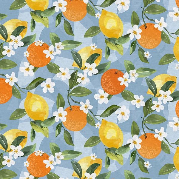 Italian Citrus Main Lemons and Oranges Blue Paintbrush Studios Cotton Fabric PBS-120-26416
