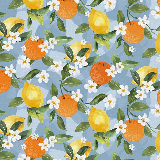 Italian Citrus Main Lemons and Oranges Blue Paintbrush Studios Cotton Fabric PBS-120-26416