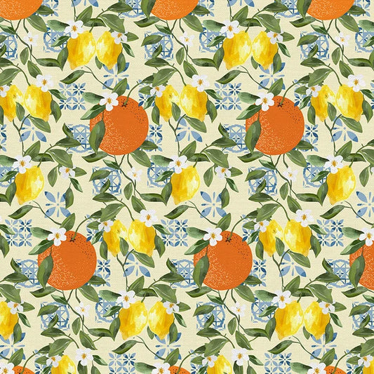 Italian Citrus Summer Lemons Oranges Yellow Paintbrush Studios Cotton Fabric PBS-120-26417