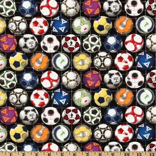 Soccer Balls Black Sports Collection Elizabeth's Studio Cotton Fabric