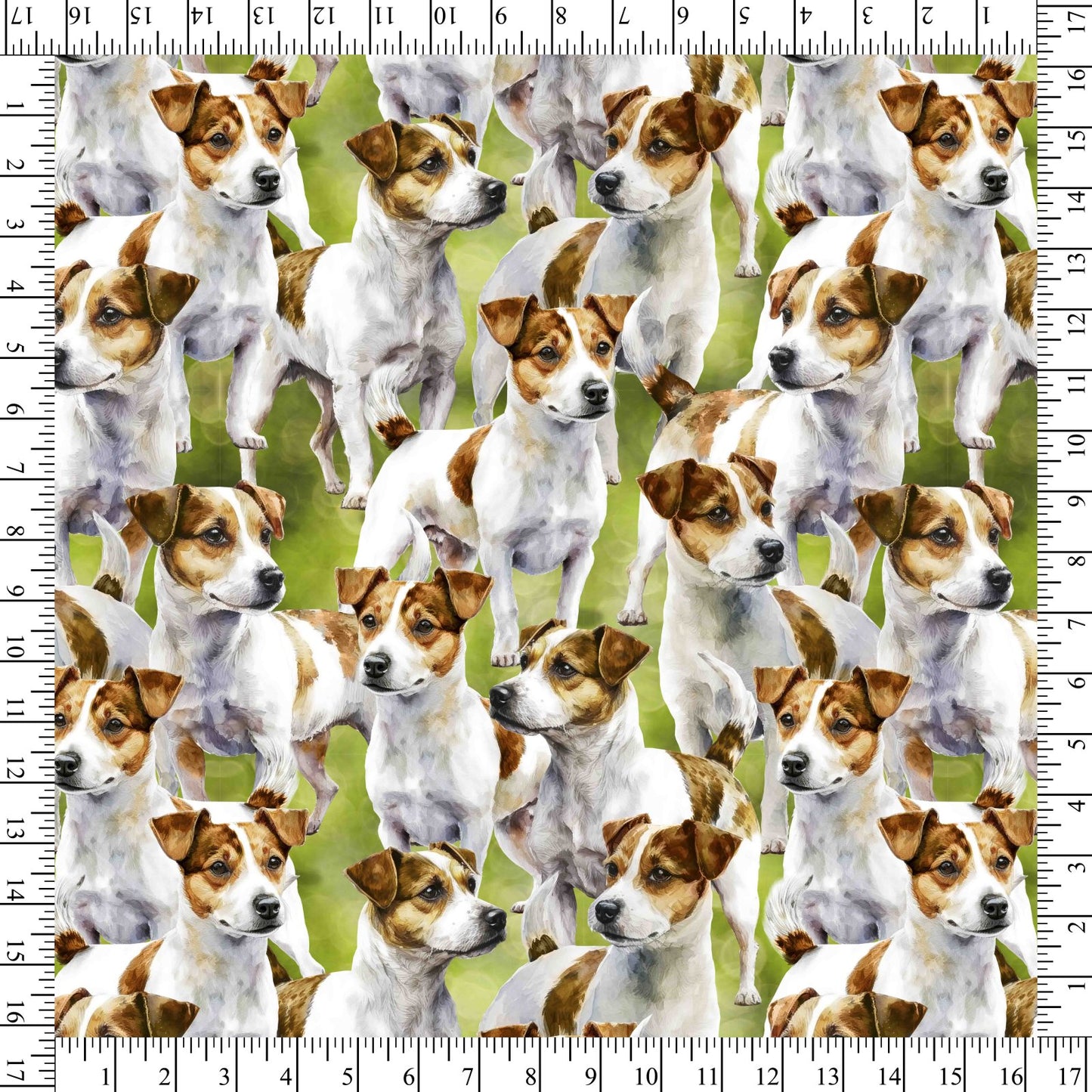 Jack Russell Packed Allover Green David Textiles Cotton Fabric DT-DX-4231-3C-1
