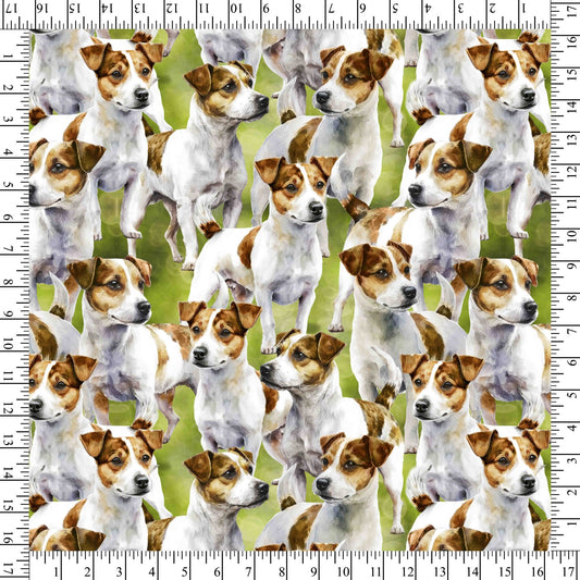 Jack Russell Packed Allover Green David Textiles Cotton Fabric DT-DX-4231-3C-1