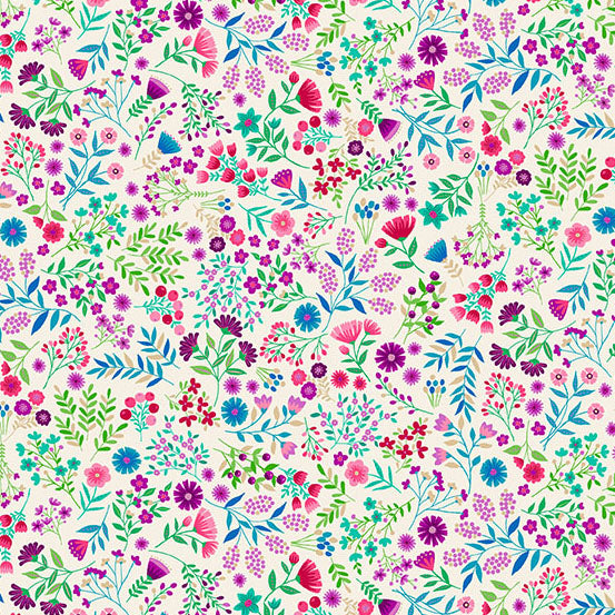 Jaipur Floral Cream Gold Metallic Makower UK Andover Fabrics Cotton Fabric | US Fabric Shop
