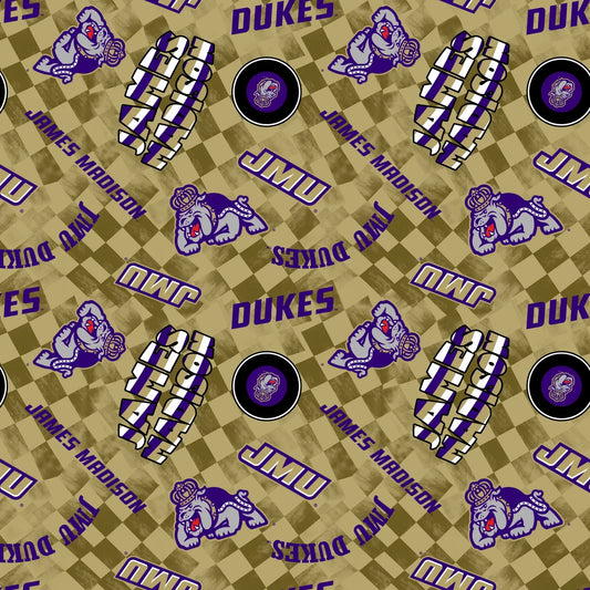 James Madison Dukes NCAA College Checks Beige Sykel Enterprises Canvas Duck Cloth Cotton Fabric JMU-1380-BEIGE