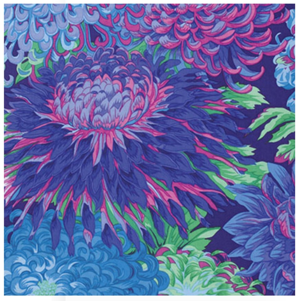 Japanese Chrysanthemum Blue Philip Jacobs Classics Kaffe Fassett Collective Free Spirit Cotton Fabric