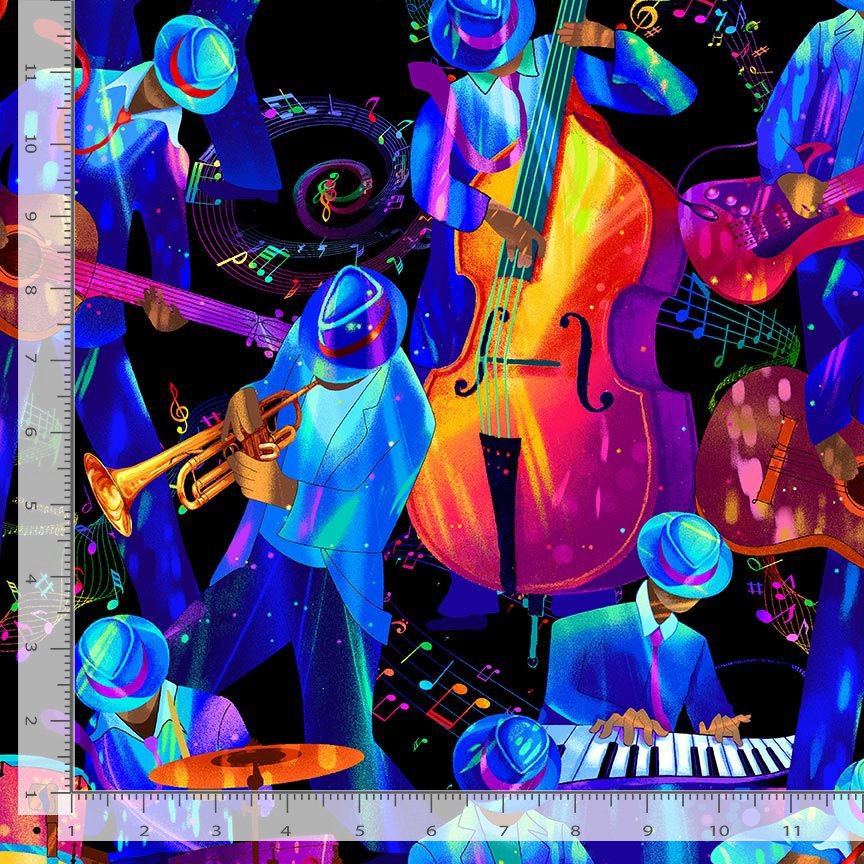 Jazz Fusion Band Musical Notes Multi Chong-A Hwang Timeless Treasures Cotton Fabric