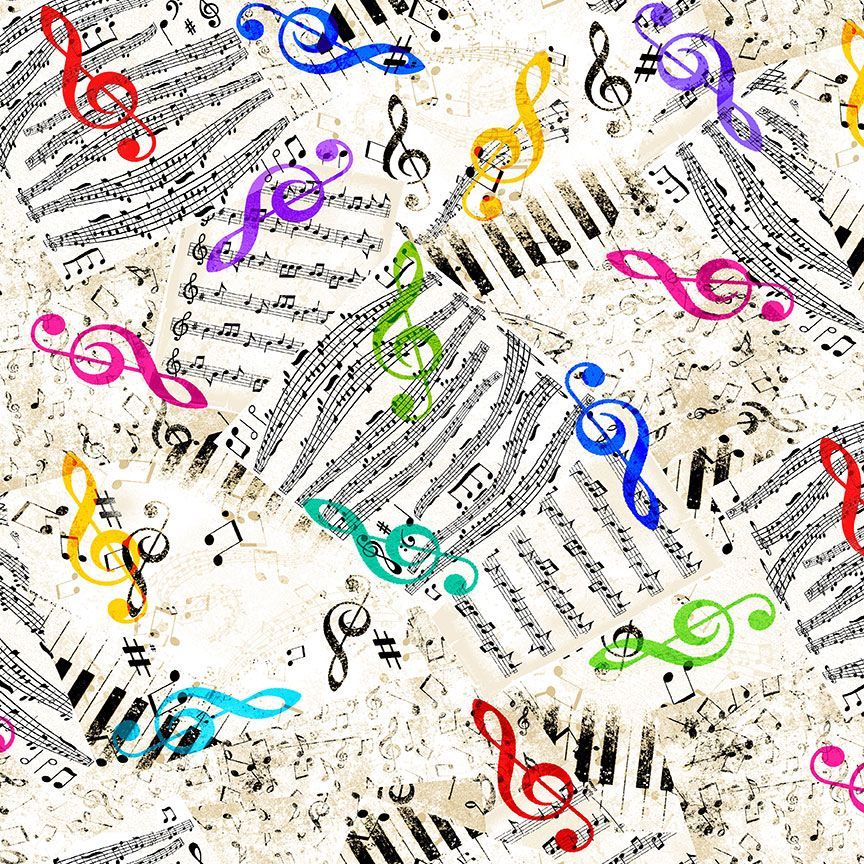 Jazz Fusion Music Notes White Chong-A-Hwang Timeless Treasures Cotton Fabric