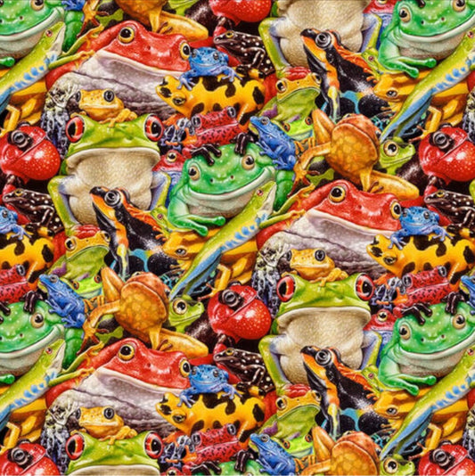 Jewels of the Jungle Piled Up Frogs Multi Lori Anzalone Studio E Cotton Fabric