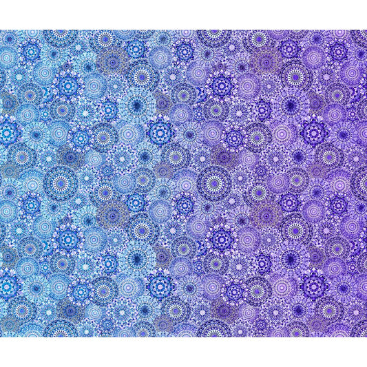 Jewelscape Kaleidoscope Medallion Ombre Blue Dan Morris Quilting Treasures Cotton Fabric