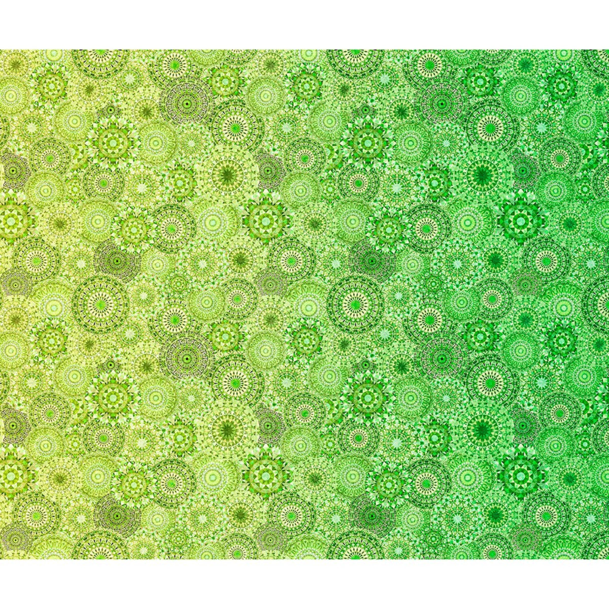 Jewelscape Kaleidoscope Medallion Ombre Lime Green Dan Morris Quilting Treasures Cotton Fabric