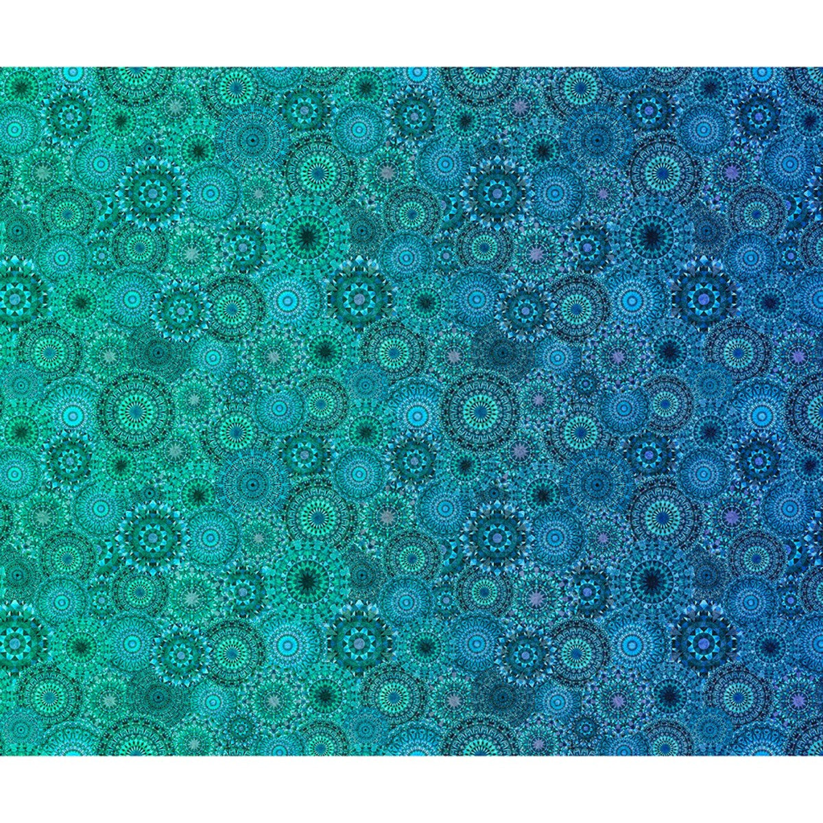 Jewelscape Kaleidoscope Medallion Ombre Marine Blue Green Dan Morris Quilting Treasures Cotton Fabric