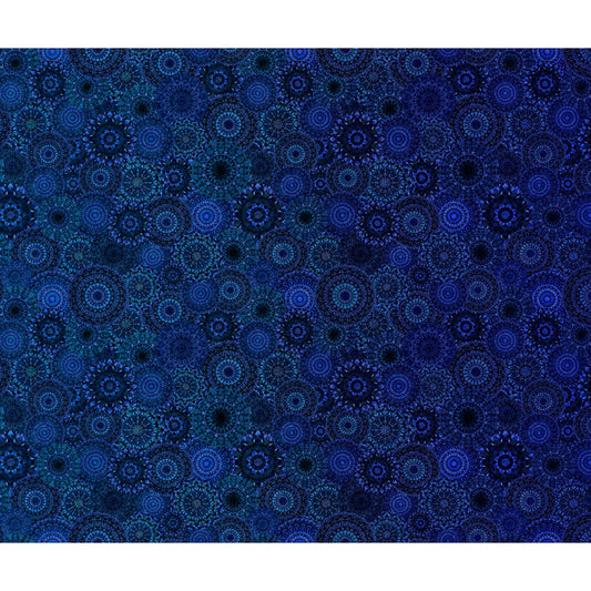 Jewelscape Kaleidoscope Medallion Ombre Midnight Blue Dan Morris Quilting Treasures Cotton Fabric