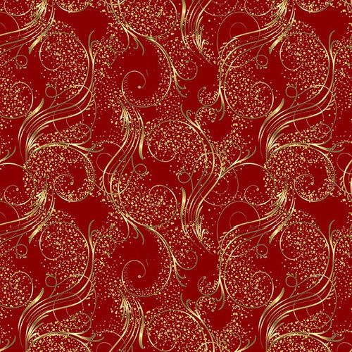 Jingle and Mingle Golden Swirl Red Sinead Jones Blank Quilting Cotton Fabric