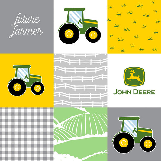 John Deere Tractor Patchwork White Springs Creative Cotton Fabric